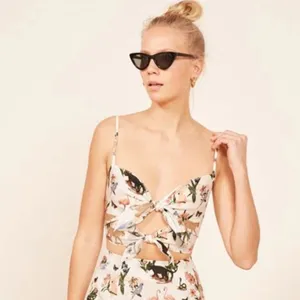 Reformation Medium Linen Crop Double Tie Tank Top Animal Print Janeiro Safari thumbnail 7