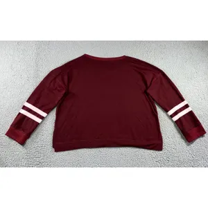 Varsity Stripe Oversized‎ Sweatshirt Women 2XL Maroon Preppy Retro Relaxed Fit thumbnail 2