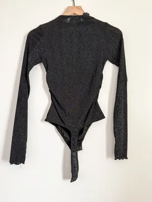 By Together Sheer Sparkle Bodysuit Long Sleeve Glitter Top Size Small thumbnail 6