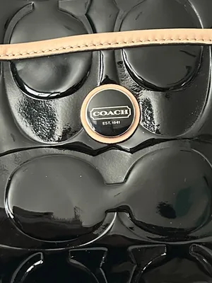 Coach Black Patent Leather w/ Tan Leather Trim Tote Shoulder Bag Purse ♥️♥️ thumbnail 3