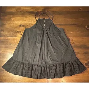 Free People Calico Trapeze Dress Medium Black Eyelet Cotton Mini Ruffle Summer thumbnail 3