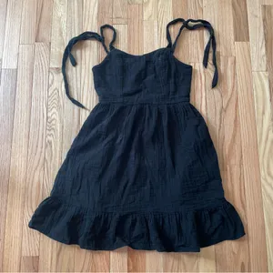 Old Navy Black Mini Dress Small Black Cottagecore Sundress Tie Strap 100% Cotton thumbnail 1