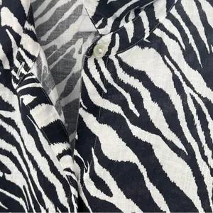 Chico’s blouse large 100% linen No-iron zebra animal print button front tunic thumbnail 6