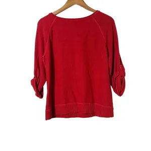 Lauren Ralph Lauren Red Cotton Tie Neck Top Roll Tab Sleeve Women M thumbnail 5