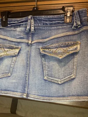 🌸MY2K Mudd Blue Denim Mini Skirt Embroidered Beaded Pockets Button Size S thumbnail 8