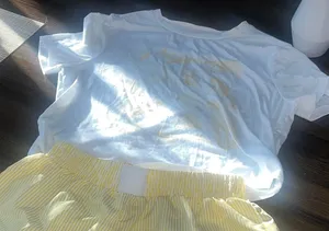 SHEIN White Tee and Yellow Striped Shorts Set thumbnail 1