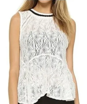 Free People Lace‎ Peplum Top XS Cream Black Trim Keyhole Back Sleeveless Boho thumbnail 1