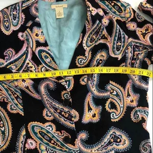 Retro Whimsygoth Gothic Black pink paisley blazer jacket coat shirt multicolored Size L-Measurement in pics thumbnail 5