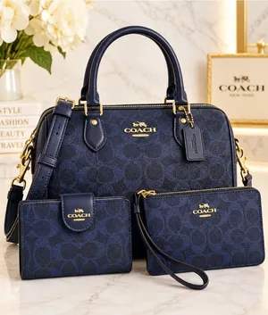 NEW Coach Navy Signature 3-Piece Rowan Satchel Wallet Wristlet Set NWT thumbnail 1