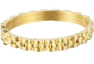 9mm Stainless Steel Cuff Bangle Unisex Bracelet (Gold) thumbnail 1