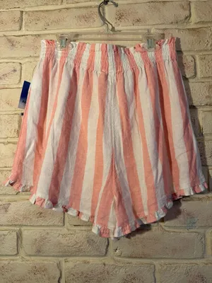 Abound Women's Pink and White Striped Ruffle Shorts thumbnail 3
