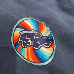 WEARS WOODY Vintage Heavyweight Navy Blue Jeep Hoodie | Size Large thumbnail 2