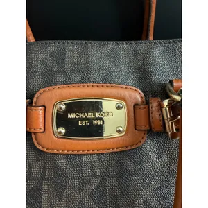 Michael Kors Hamilton Satchel Brown Logo PVC Leather Preppy Classic Tote Bag thumbnail 10