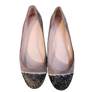 Enzo Angiolini Eabealyn Taupe Suede Ballet Flats Spotted‎ Pony Fur Cap Toe 8 thumbnail 2