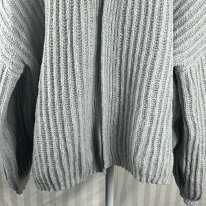 SHEIN Gray Balloon Sleeve Open Front Cardigan Sweater Large Knit Cozy EUC thumbnail 5