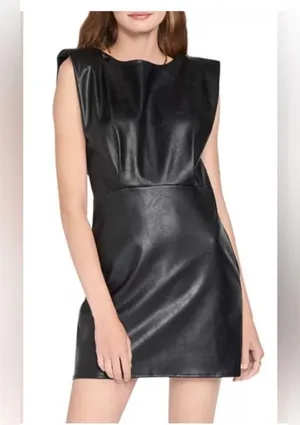 DO+BE black leather dress with shoulder pads thumbnail 1
