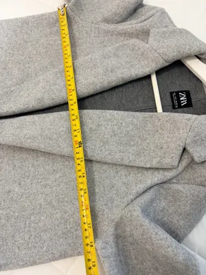 ZARA Gray Long Coat Duster Overcoat Minimalist Quiet Luxury Office Timeless Sz S thumbnail 7