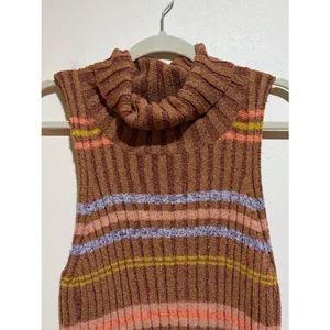 Free People L Edith Striped Turtleneck Sweater Brown Crop Tank Sleeveless Ribbed thumbnail 5
