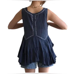Abercrombie & Fitch Silver Sequins Dusty Blue Boho Babydoll Blouse M thumbnail 2