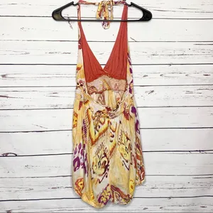 Wet Seal Yellow & Orange Paisley Halter Summer Festival Romper with Pockets Size Medium thumbnail 5