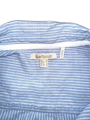 Barbour Seaglow Dress Light Blue Pinstripe Cotton Linen Button-Up Shirt Dress 6 thumbnail 3