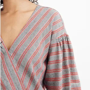 Madewell Striped Bubble-Sleeve Peplum Top V-Neck Size L thumbnail 2
