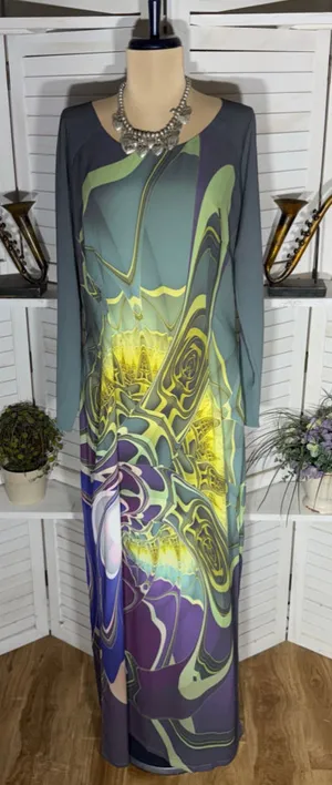 Vintage Y2K Kaftan boho maxi dress layer duster cover up Avant Garde futuristic thumbnail 1