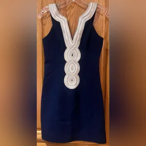 Lilly Pulitzer Valli Notch Neckline Sleeveless Shift Dress in True Navy‎ Size 00 thumbnail 8