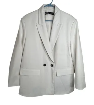 Zara Women White Double Breasted Blazer Womens Large Professional Workwear Chic thumbnail 1
