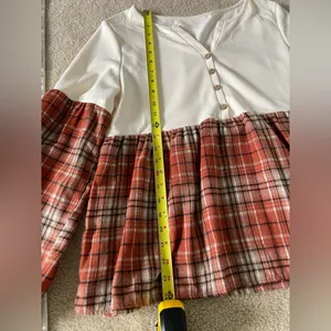 Cupshe Cream Top with Rust Plaid Hem and Sleeves thumbnail 6