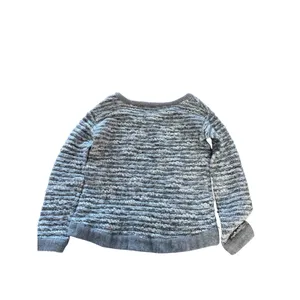 Free People Textured Striped Knit Sweater Light Grey Cream Boho Casual Size M‎ thumbnail 2