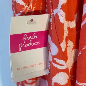 Fresh Produce Riviera Impromptu Dress XL Red Coral Abstract‎ Scroll Smocked USA thumbnail 4