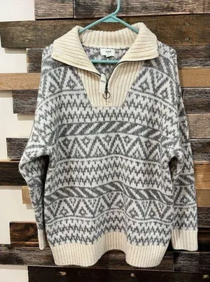 Aerie NWT Gray Cream Wool Blend 1/4 Zip Pullover Sweater Oversized XS thumbnail 1