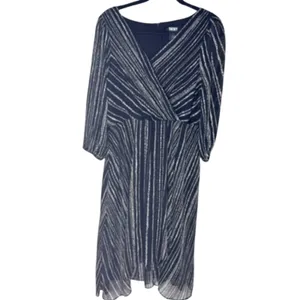 DKNY Women's Chain Print Wrap Front Dress Black White Size 16 thumbnail 2