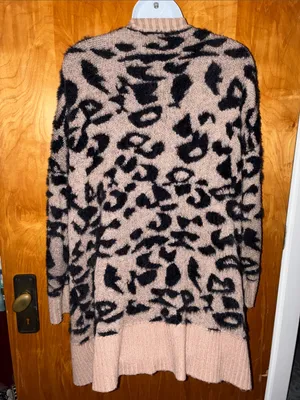 debut Tan and Black Fuzzy Leopard Print Long Open Front Cardigan - Size S thumbnail 4