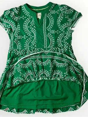 Umgee A Line Tiered Green & White Embroidered Eyelet Boho Dress Sz Medium #259 thumbnail 4