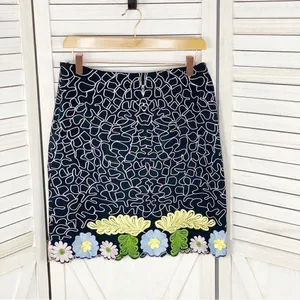 Anthropologie Snak Embroidered Floral‎ A Line Skirt Blue Multi 4 Cottagecore thumbnail 8