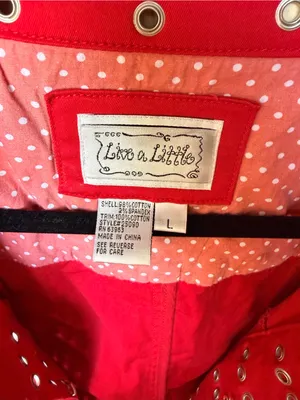 Live a Little Red Grommet Eyelet Jacket Size L Y2K Stretch Cotton thumbnail 6