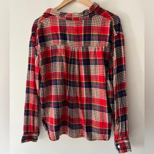 Aerie Red‎ Plaid Flannel Cotton Cozy Long Sleeve Pajama Lounge Button Down Top thumbnail 4