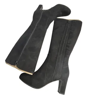 Clarks Tamryn Leaf Black Suede Knee High Block Heel Boots 9M thumbnail 1