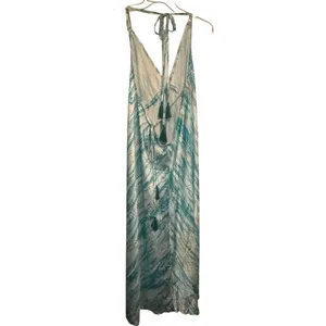 Tie Dye Print Lace-up Halter Open Back V Neck Maxi Dress, Size XL thumbnail 6