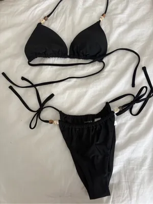 Black Halter String Bikini Top & Bottom thumbnail 2