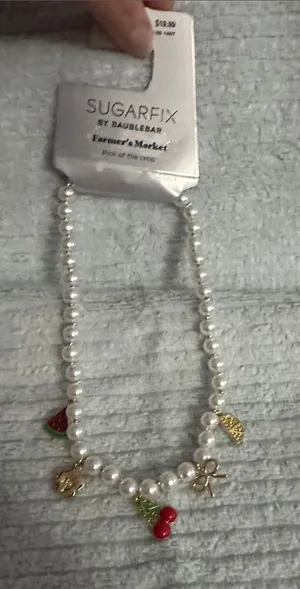 Sugarfix by BaubleBar Pearl Charm Necklace with Red Fruit Charms NWT thumbnail 1