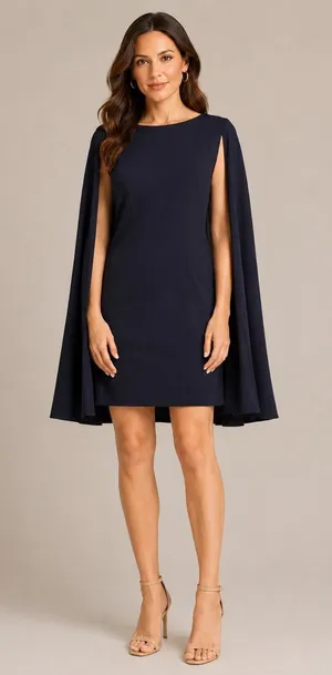 Maggy London Navy Blue‎ Cape Sheath Cocktail Dress Boat Neck Mini NEW thumbnail 1