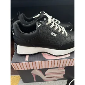 DKNY Black Leather Low-Top Sneakers with White Laces thumbnail 2