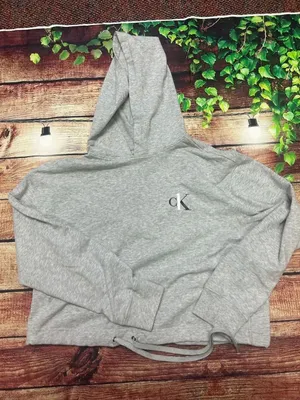 Calvin Klein Sleepwear Hooded Sweatshirt Cropped Grey Size M thumbnail 1
