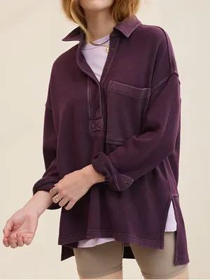 Aerie Chorewear Popover Sweatshirt Plum Medium thumbnail 1