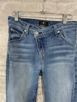 7 For All Mankind crossover asymmetrical waistband Skinny Jeans thumbnail 2
