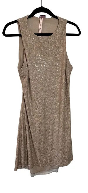 Oh Polly Arabella NWT Embellished High Neck A Line Mini‎ Dress Nude Gold SZ 14 thumbnail 1