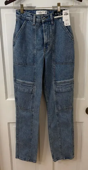 NEW Abercrombie Fitch 90s Straight High Rise Jeans Curve Love 24R Light‎ Wash thumbnail 1